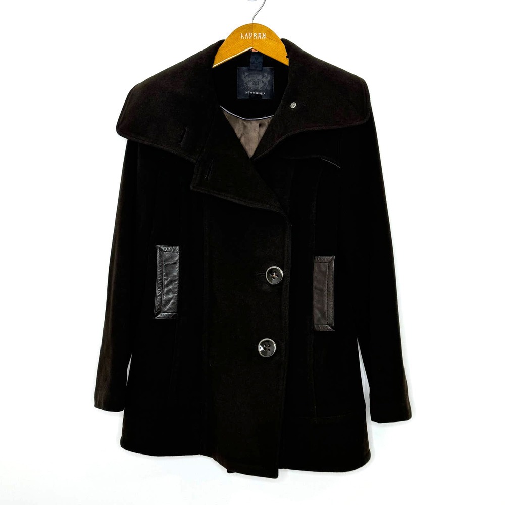 Mackage Wool/Cashmere Coat Leather Trim